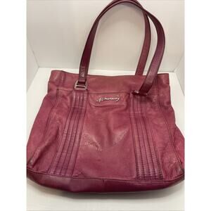 B. Makowsky Merlot Leather Purse Large Shoulder Tote Bag Silver Hardware